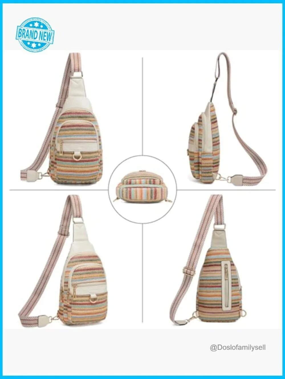 Woven Straw Sling Bag Crossbody Purse Adjustable Strap Bohemian Travel